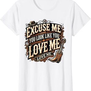 White Graphic T-Shirt with Excuse Me Print